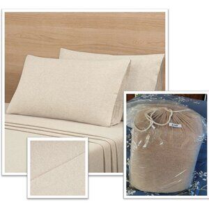 SOHO Loft Cotton -Jersey Knit KING Sheet Set (4 pc), Like New! - Oatmeal Heather